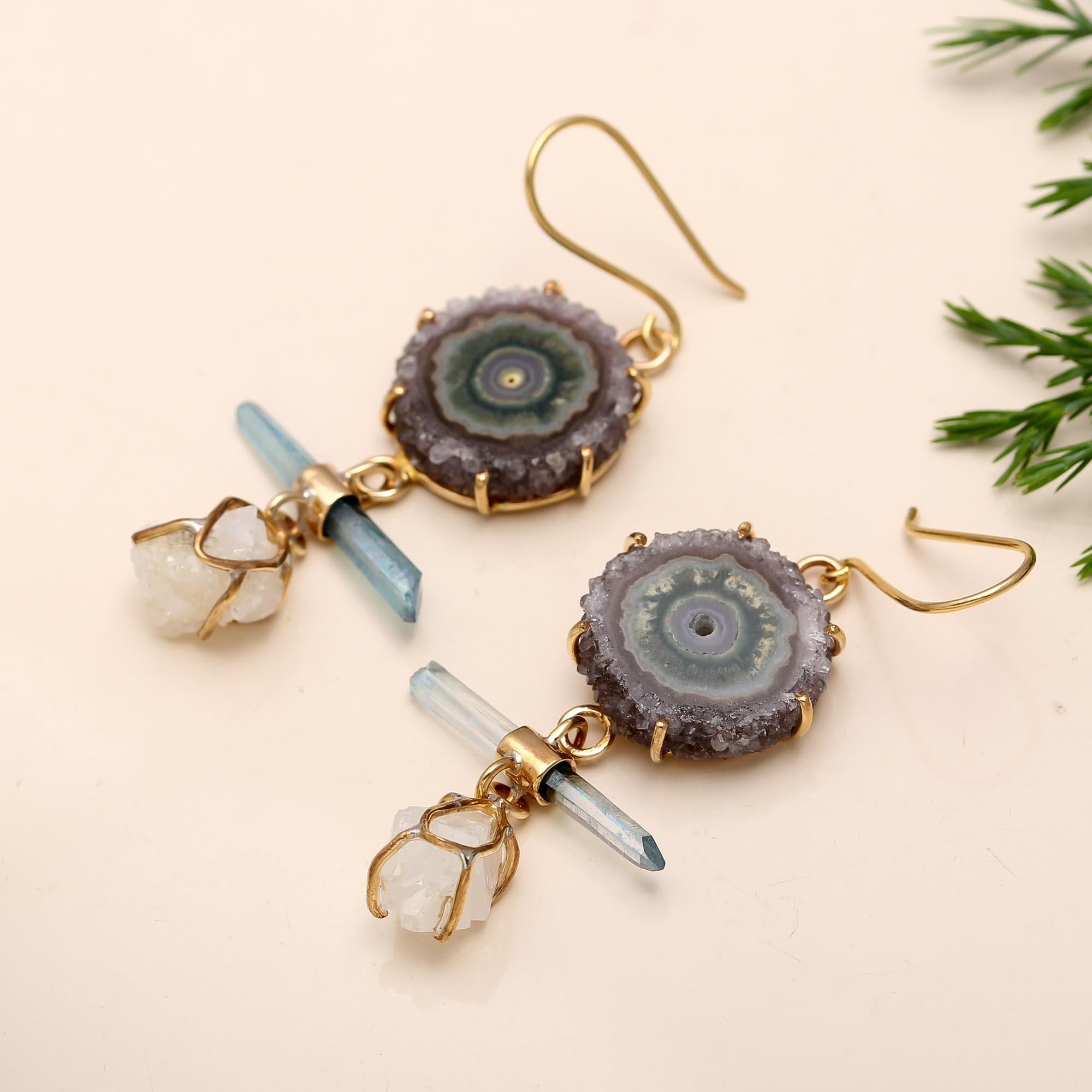 925 Silver Raw Crystal Dangle Earrings