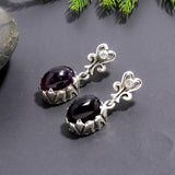 925 Silver Oval Garnet Drop Earrings