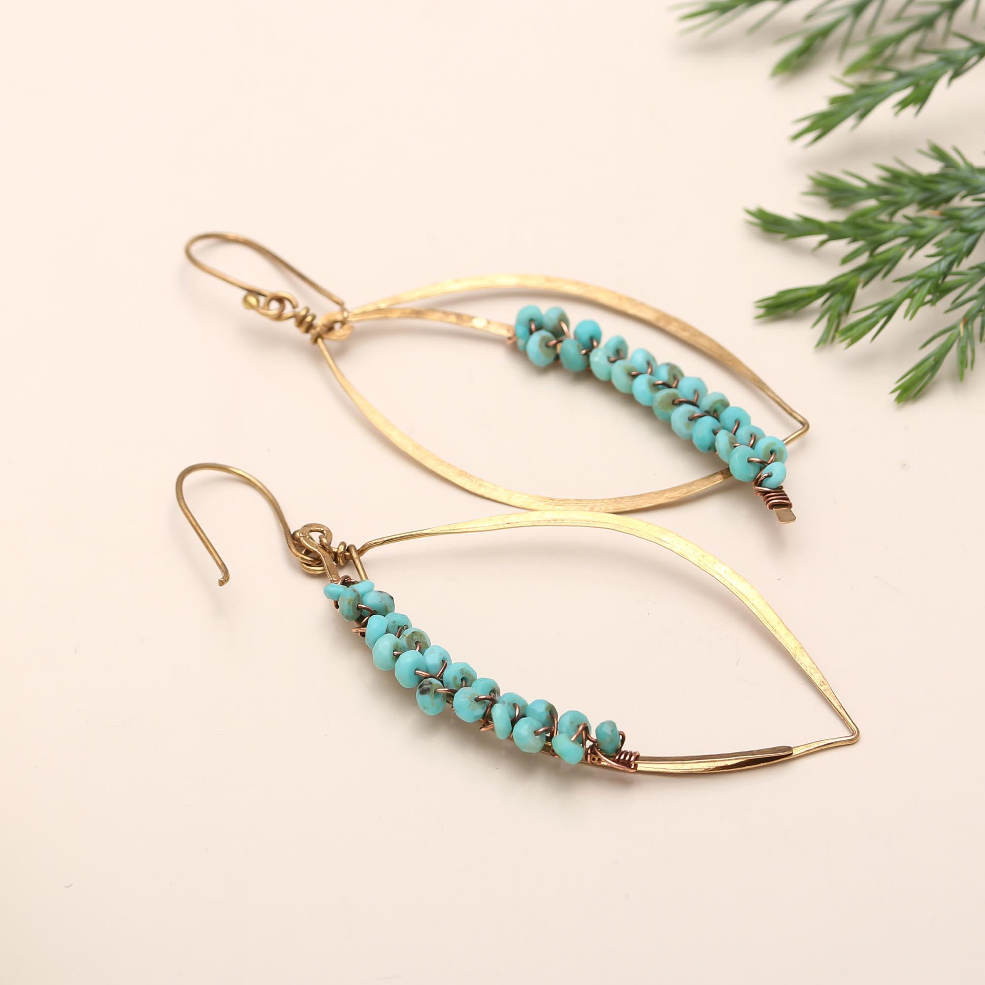 925 Silver Turquoise Beaded Dangle Earrings