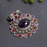 925 Silver Amethyst & Garnet Statement Pendant