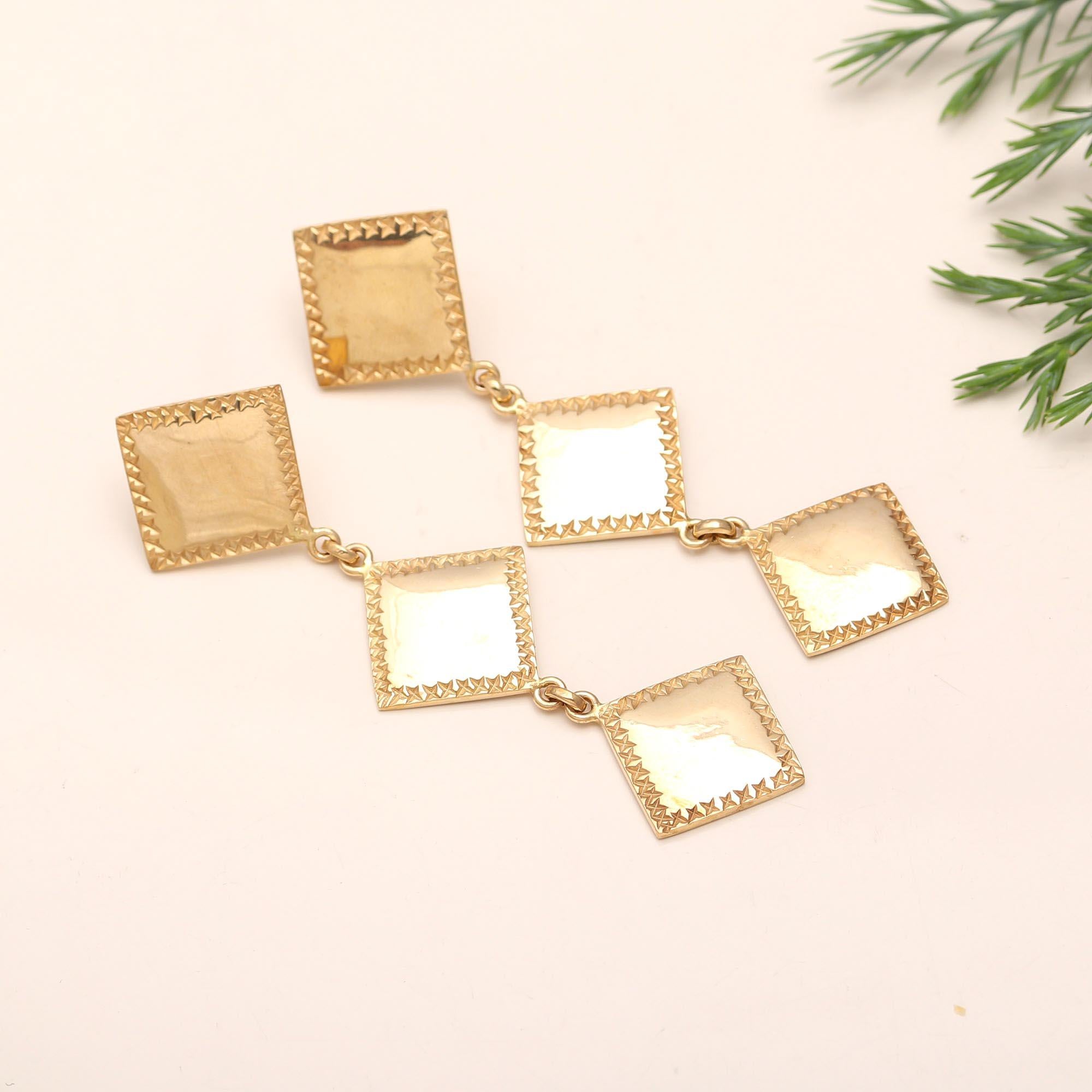 925 Silver Square Link Drop Earrings