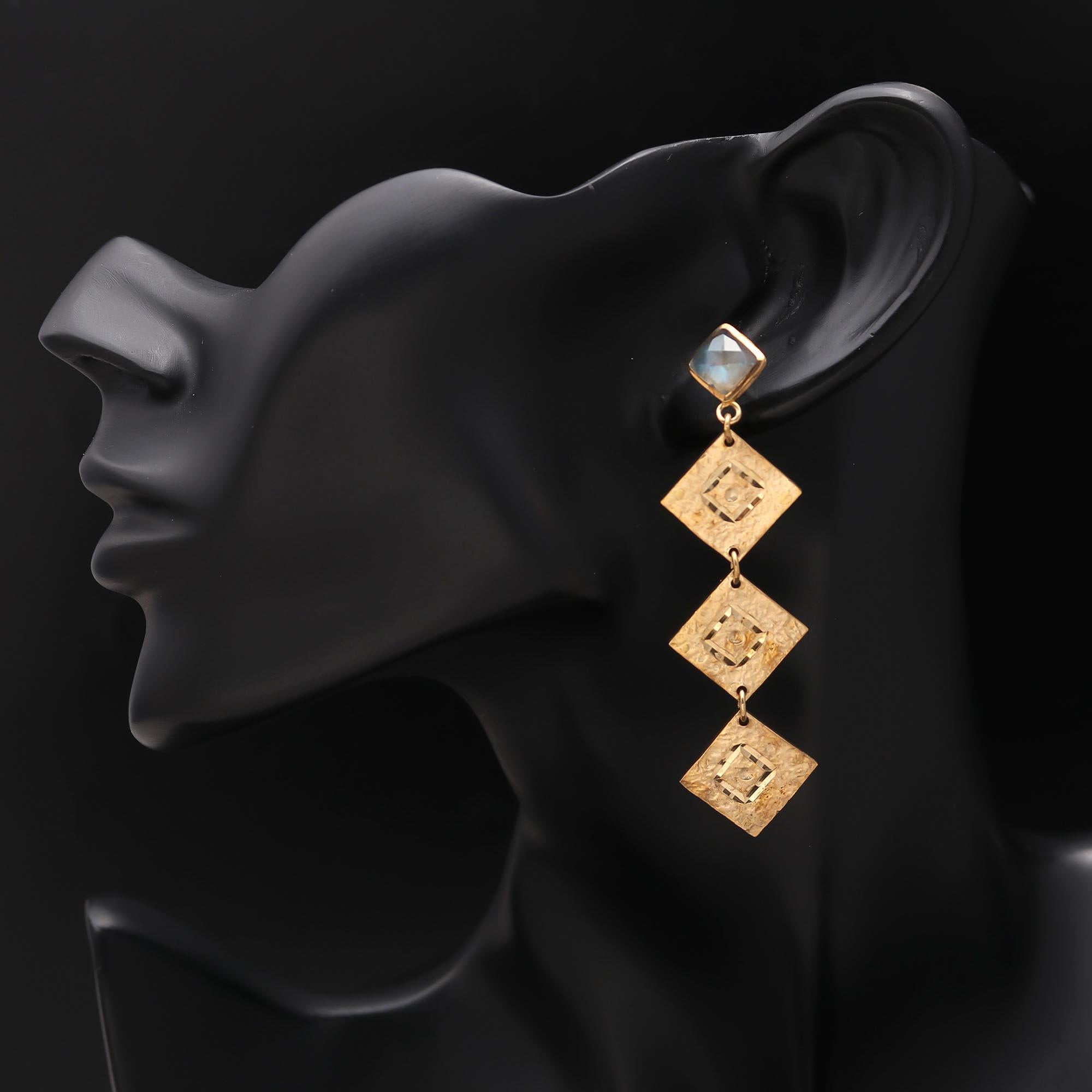 925 Silver Textured Square Drop Earrings