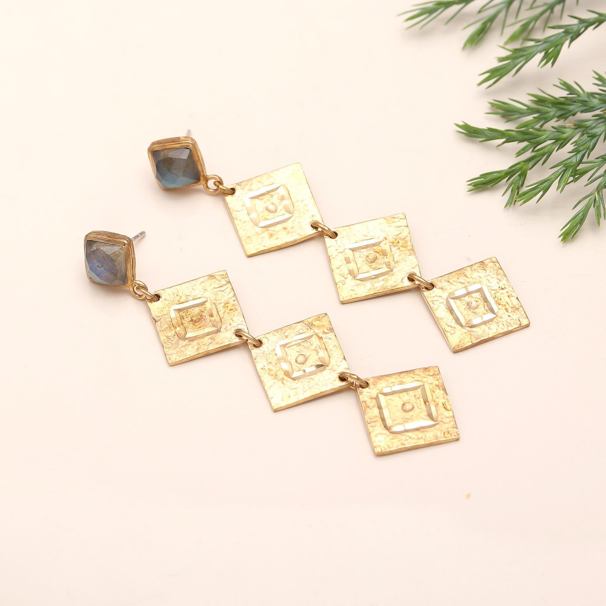 925 Silver Textured Square Drop Earrings