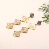 925 Silver Textured Square Drop Earrings