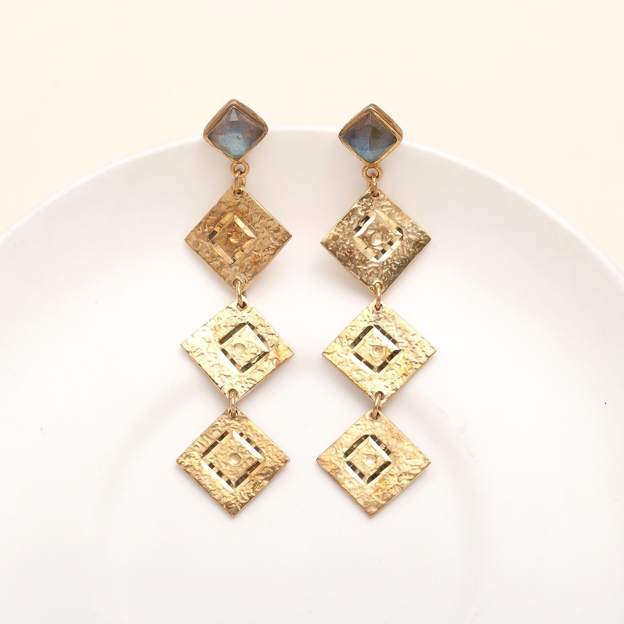 925 Silver Textured Square Drop Earrings