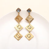 925 Silver Textured Square Drop Earrings
