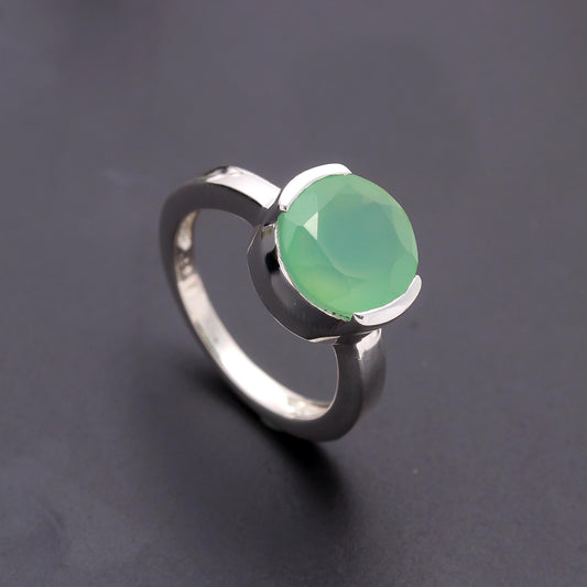 925 Silver Green Chalcedony Ring