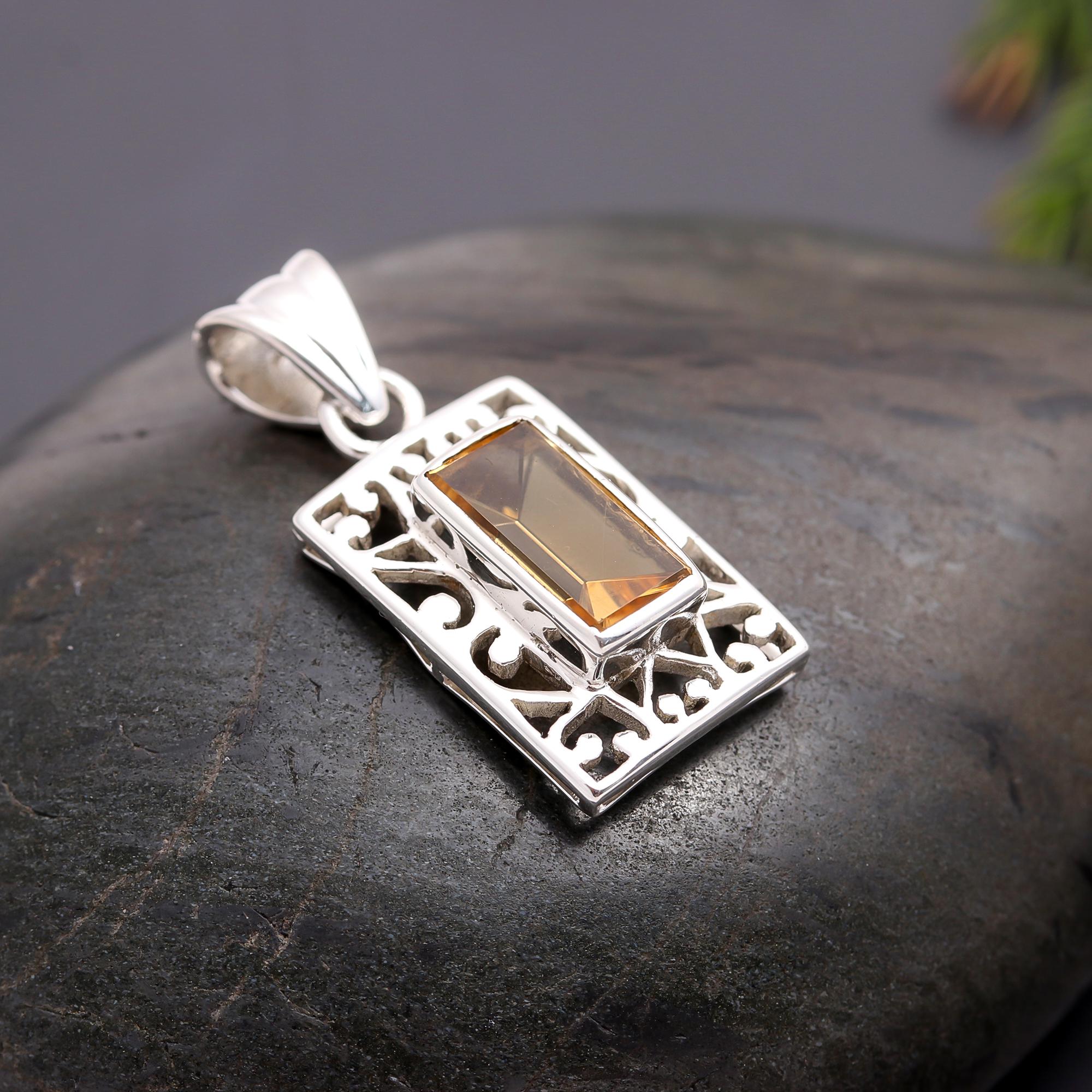 925 Silver Citrine Filigree Pendant