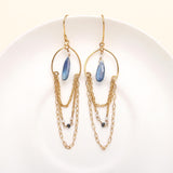 Brass Blue Kyanite Silverite Dangle Earrings