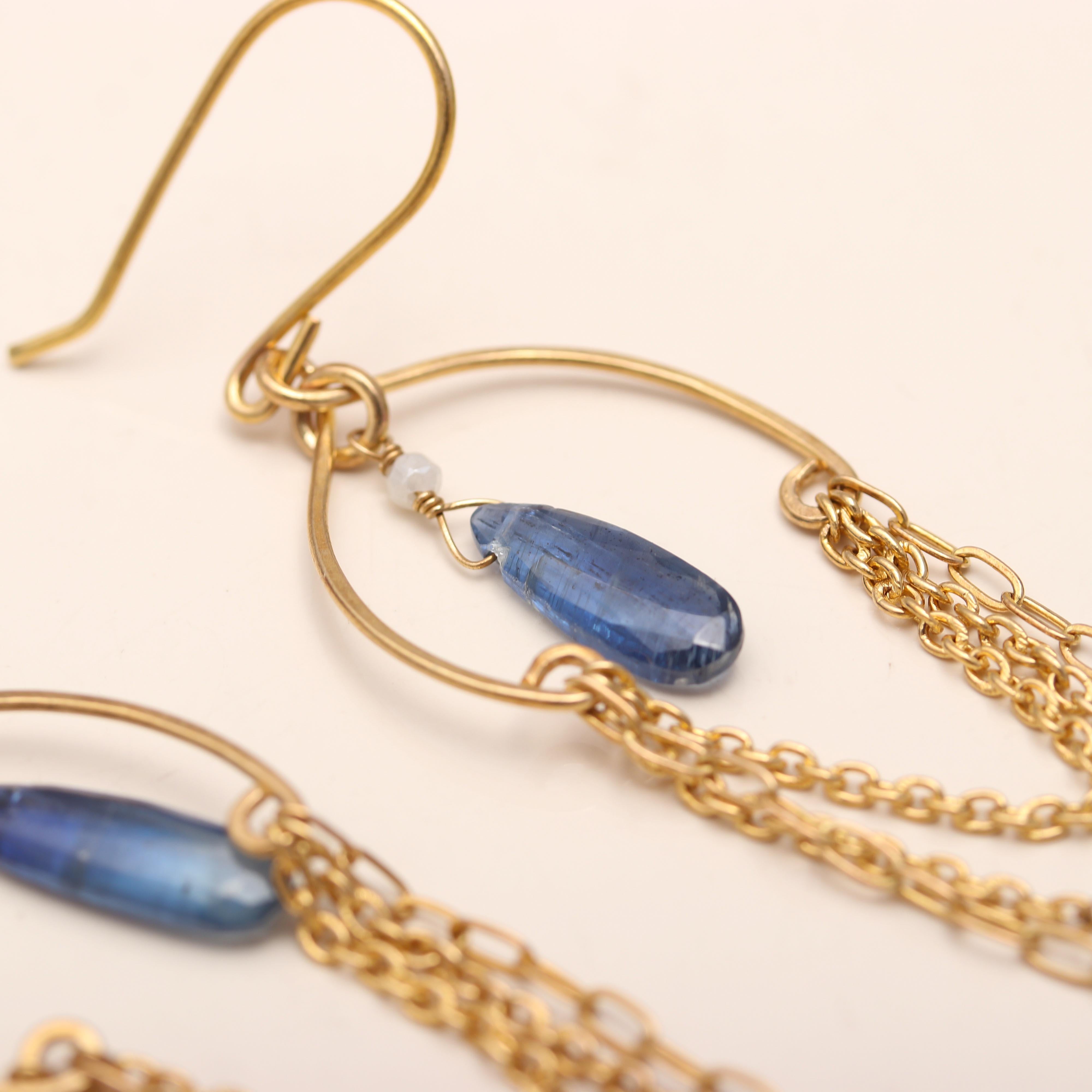 Brass Blue Kyanite Silverite Dangle Earrings