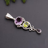 925 Silver Amethyst and Peridot Pendant