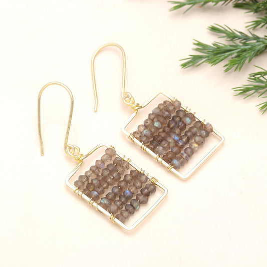 925 Silver Labradorite Beaded Dangle Earrings