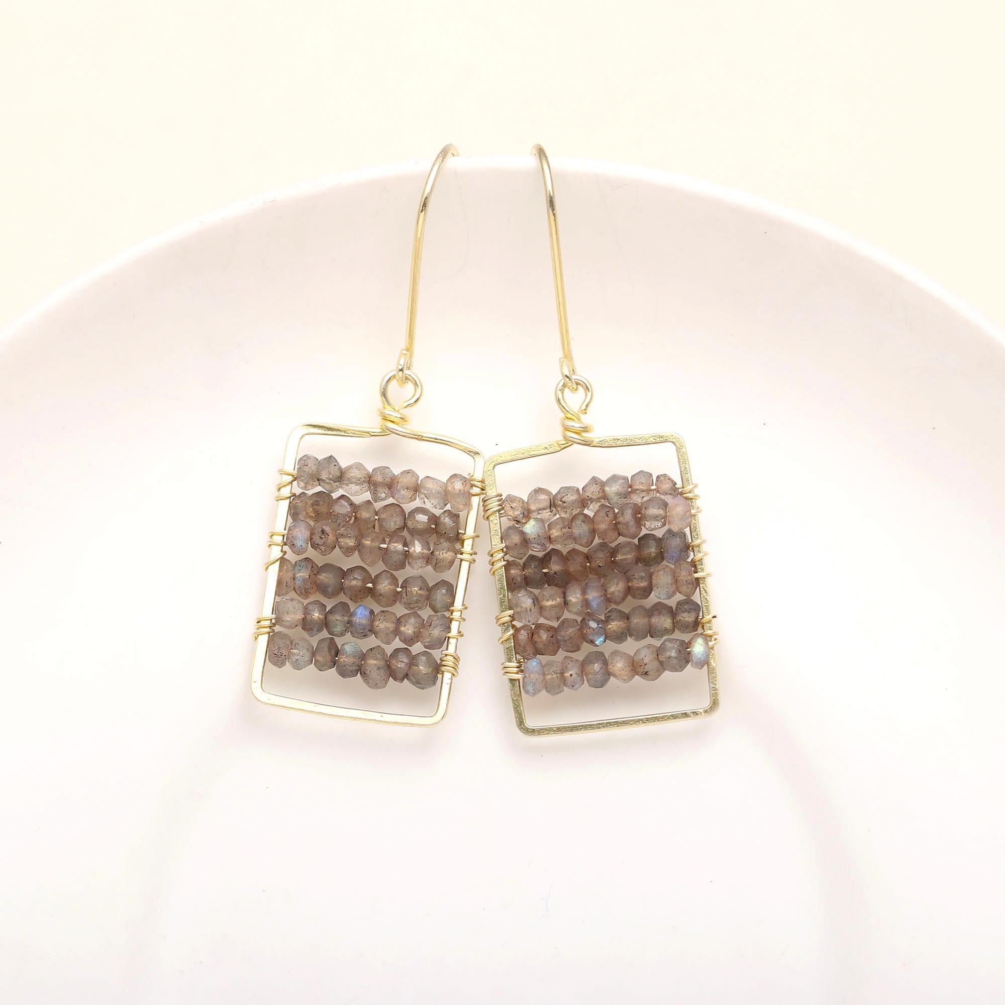 925 Silver Labradorite Beaded Dangle Earrings