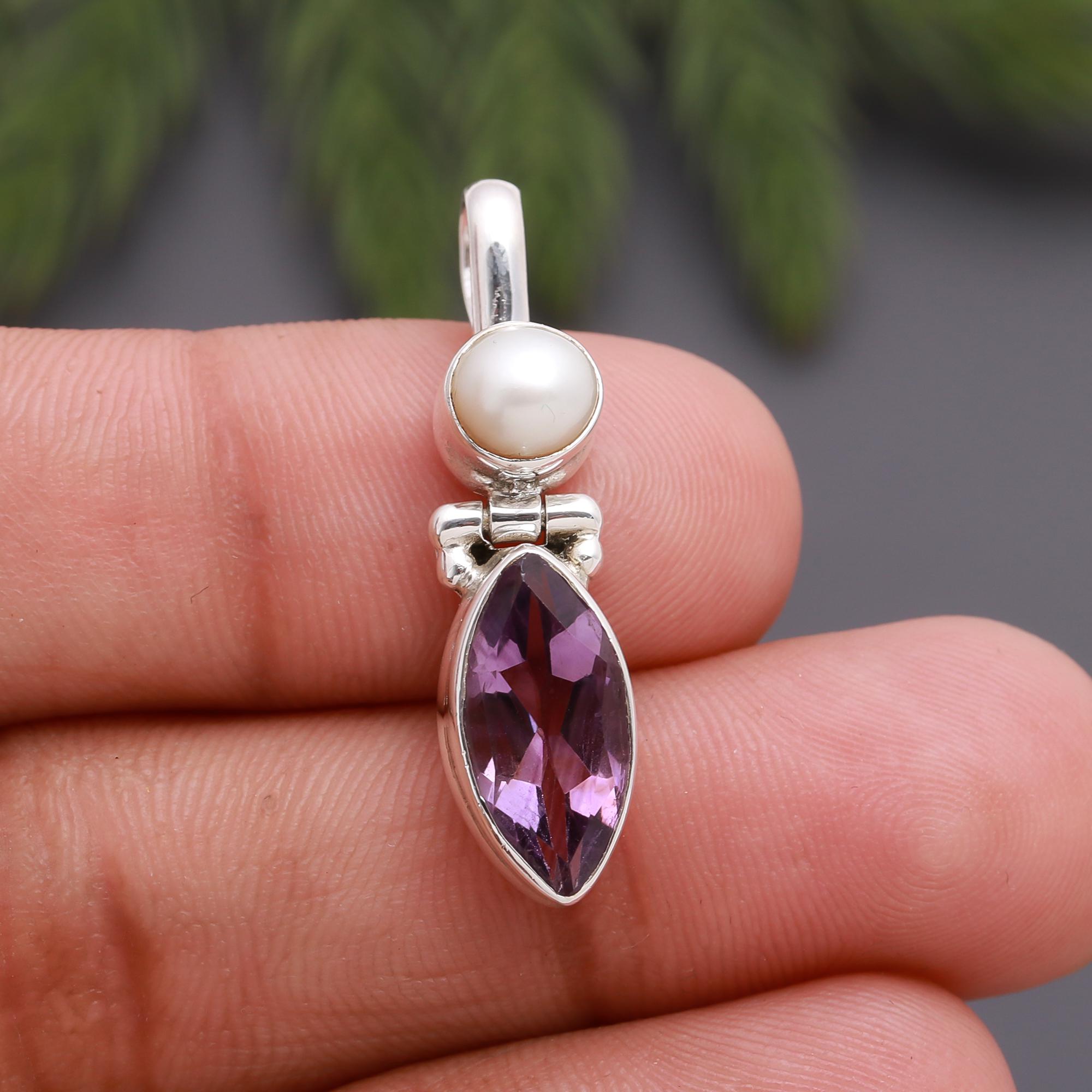 925 Silver Pearl & Amethyst Pendant