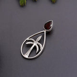 925 Silver Garnet Palm Tree Pendant