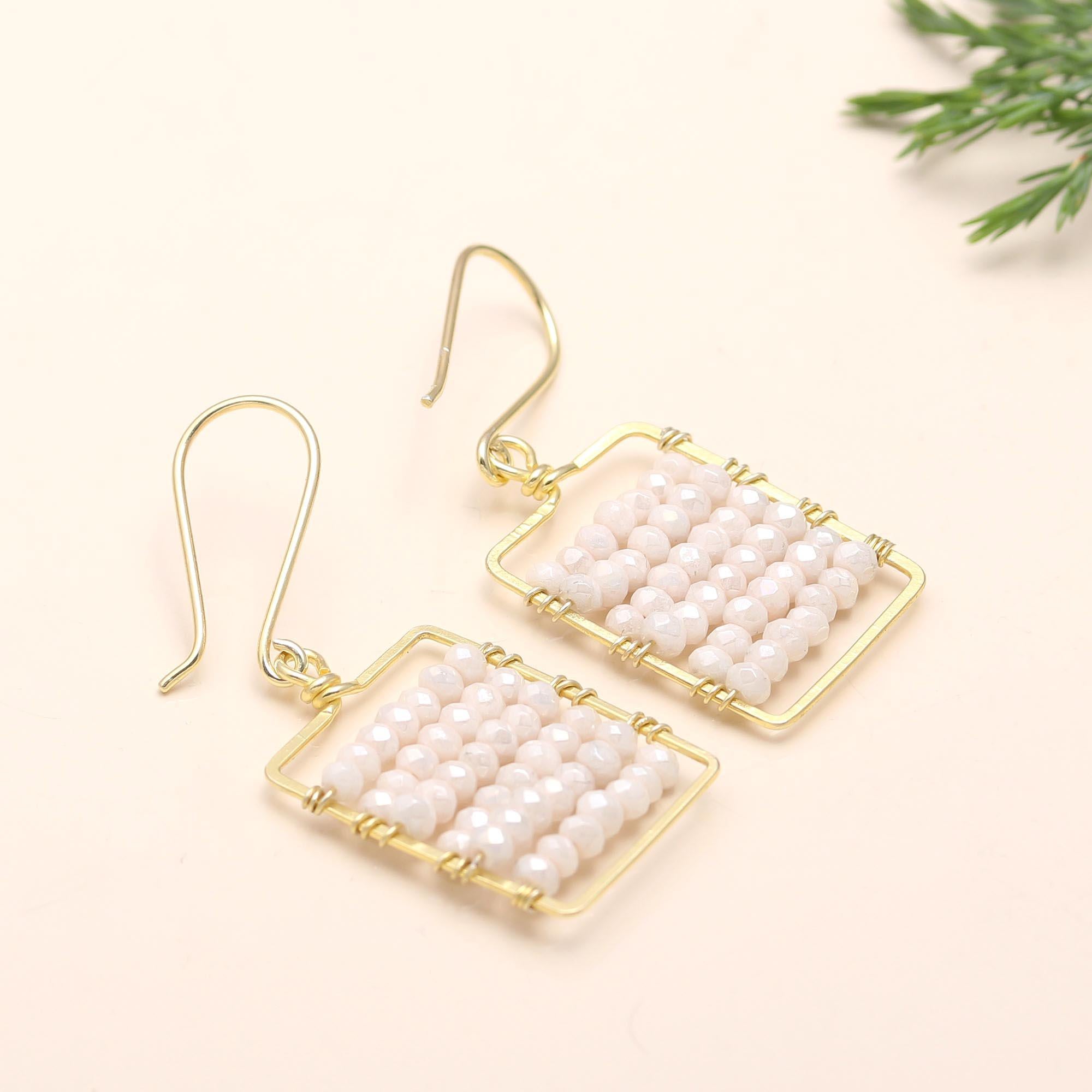 925 Silver Moonstone Beaded Dangle Earrings