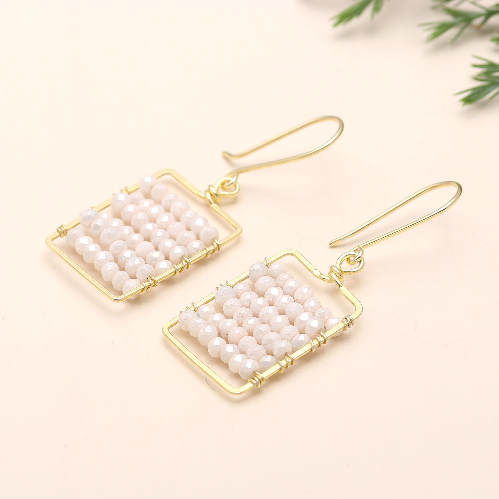 925 Silver Moonstone Beaded Dangle Earrings