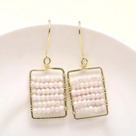 925 Silver Moonstone Beaded Dangle Earrings