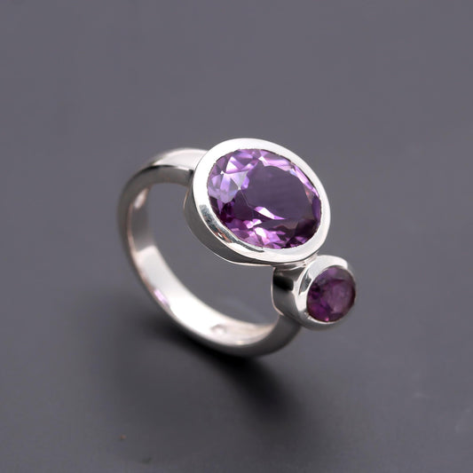 925 Silver Double Amethyst Ring