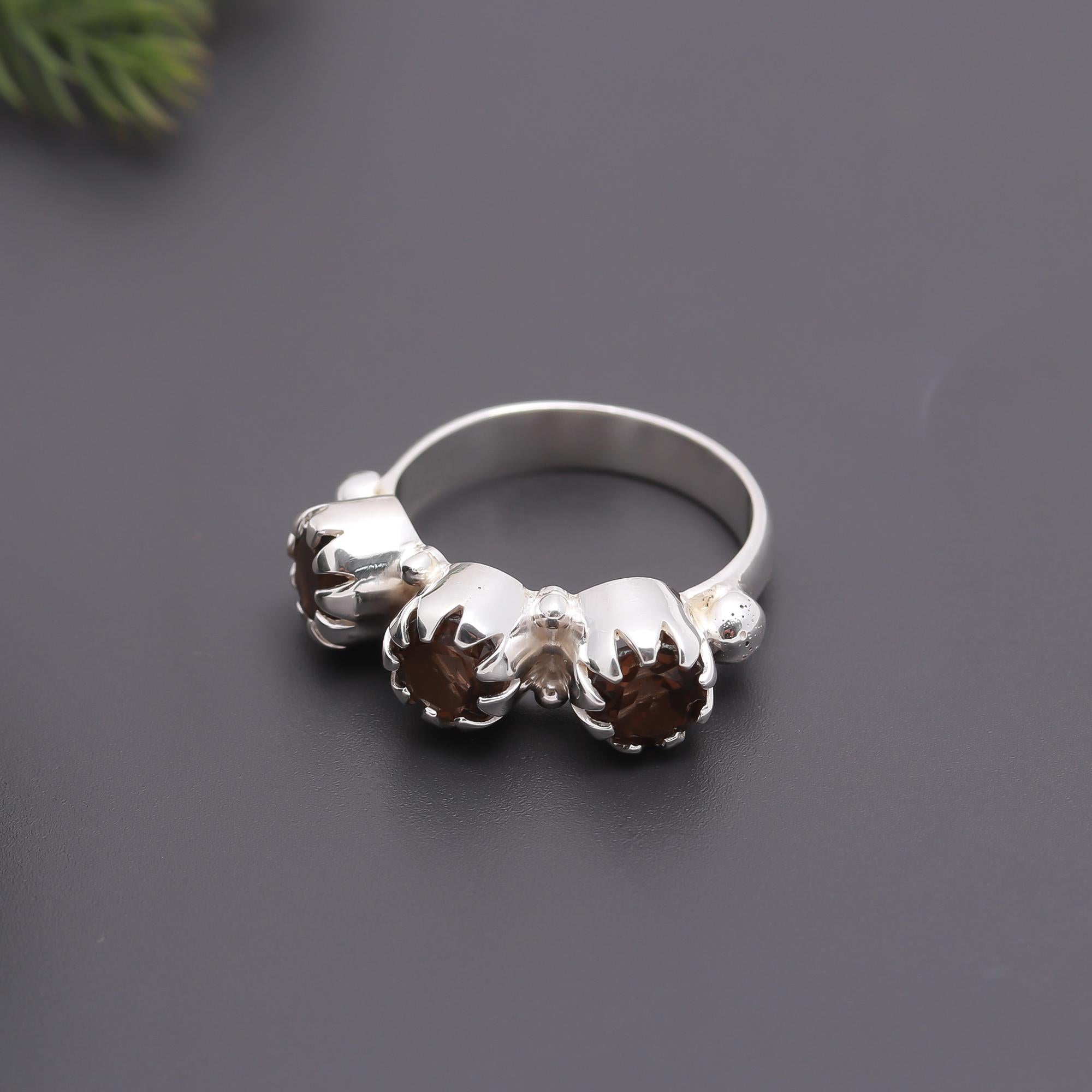 925 Silver Triple Garnet Ring