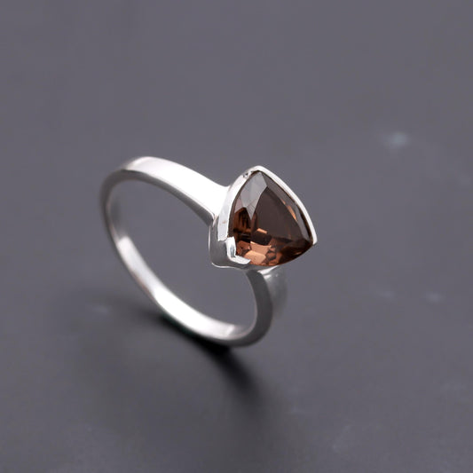 925 Silver Trillion Cut Garnet Ring