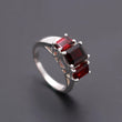 925 Silver Triple Emerald Cut Garnet Ring