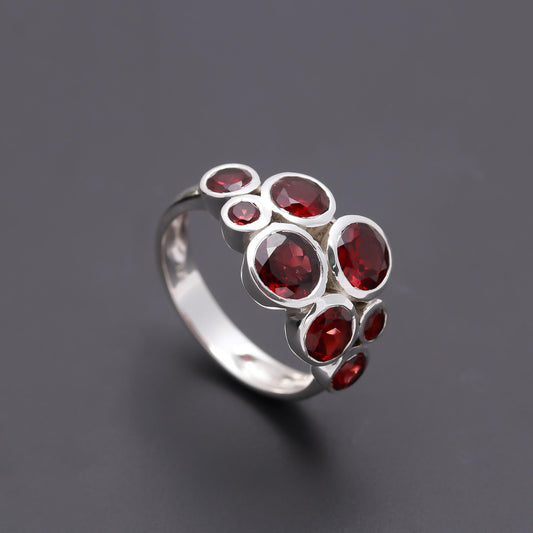 925 Silver Multi Garnet Bubble Cluster Ring