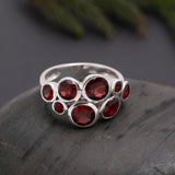 925 Silver Multi Garnet Bubble Cluster Ring