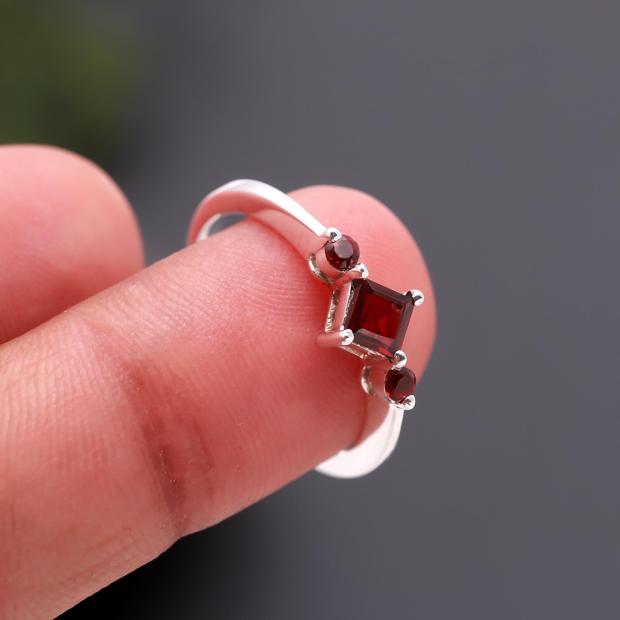 925 Silver Square Garnet Ring