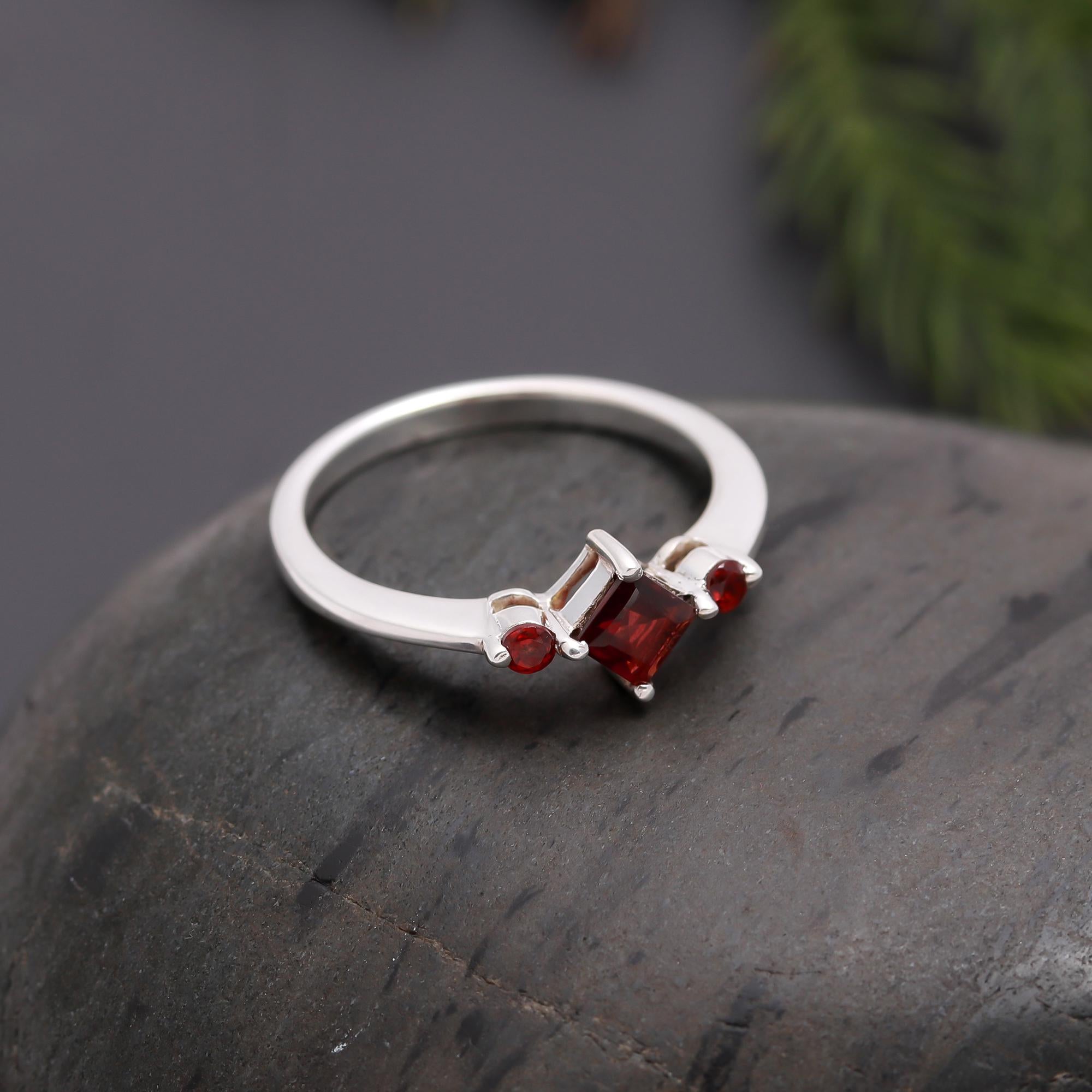 925 Silver Square Garnet Ring