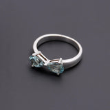 925 Silver Open Band Aquamarine Dual Stone Ring