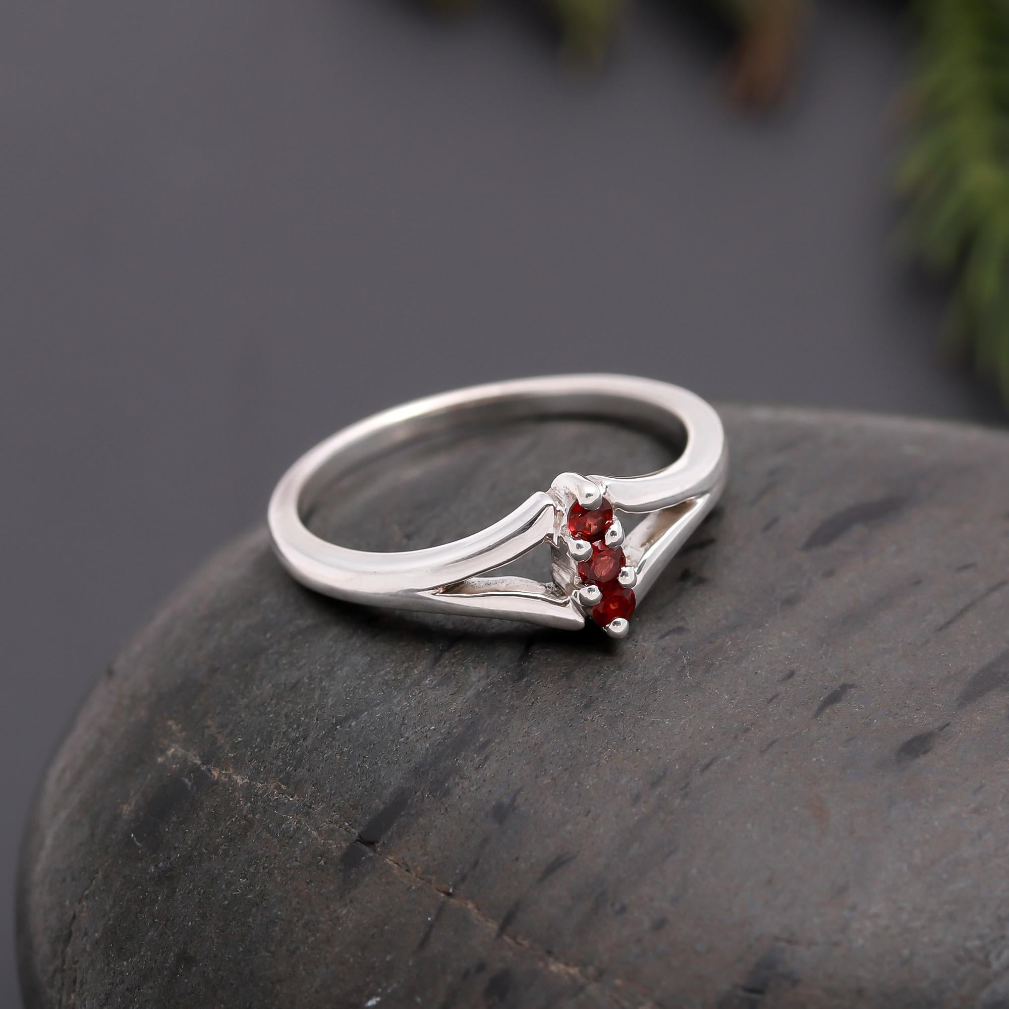 925 Silver Petite Marquise Garnet Trio Ring