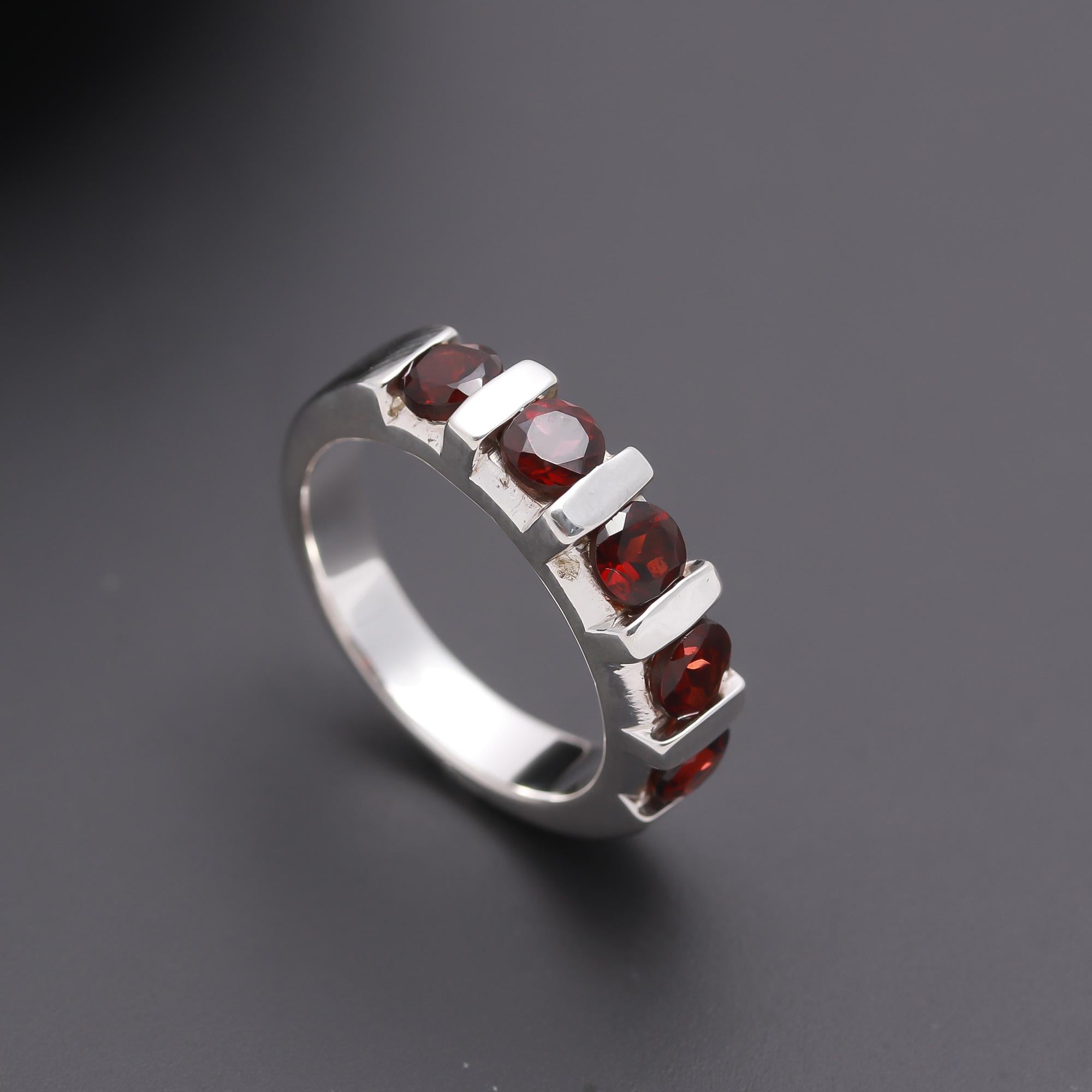 925 Silver Garnet Half-Eternity Band Ring