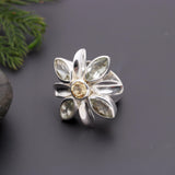 925 Silver Floral Petal Gemstone Ring