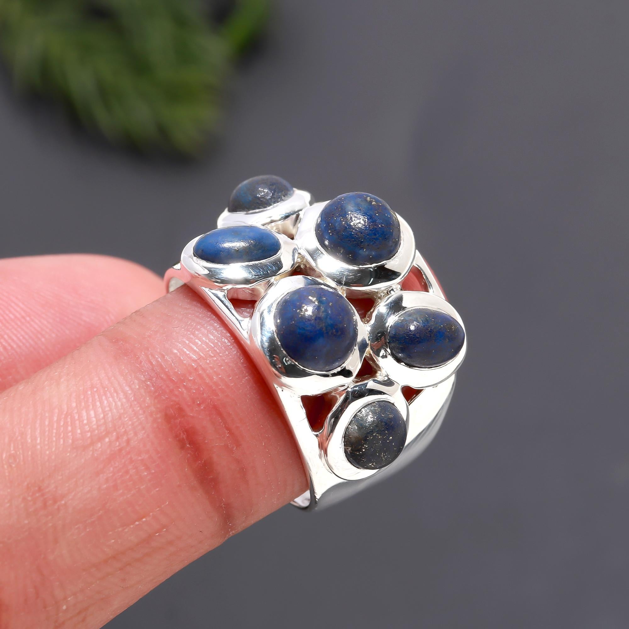 925 Silver Cluster Lapis Lazuli Dome Ring
