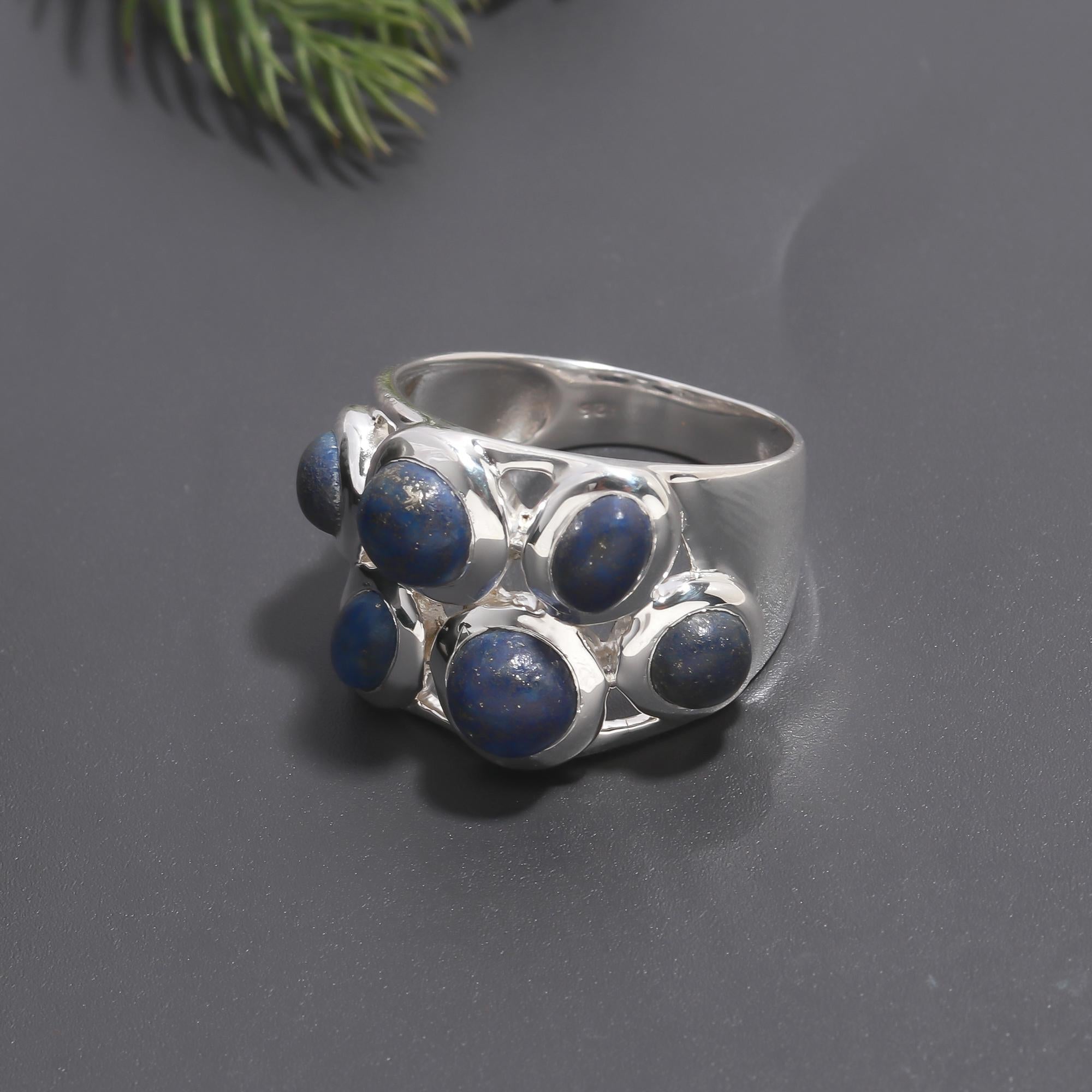 925 Silver Cluster Lapis Lazuli Dome Ring