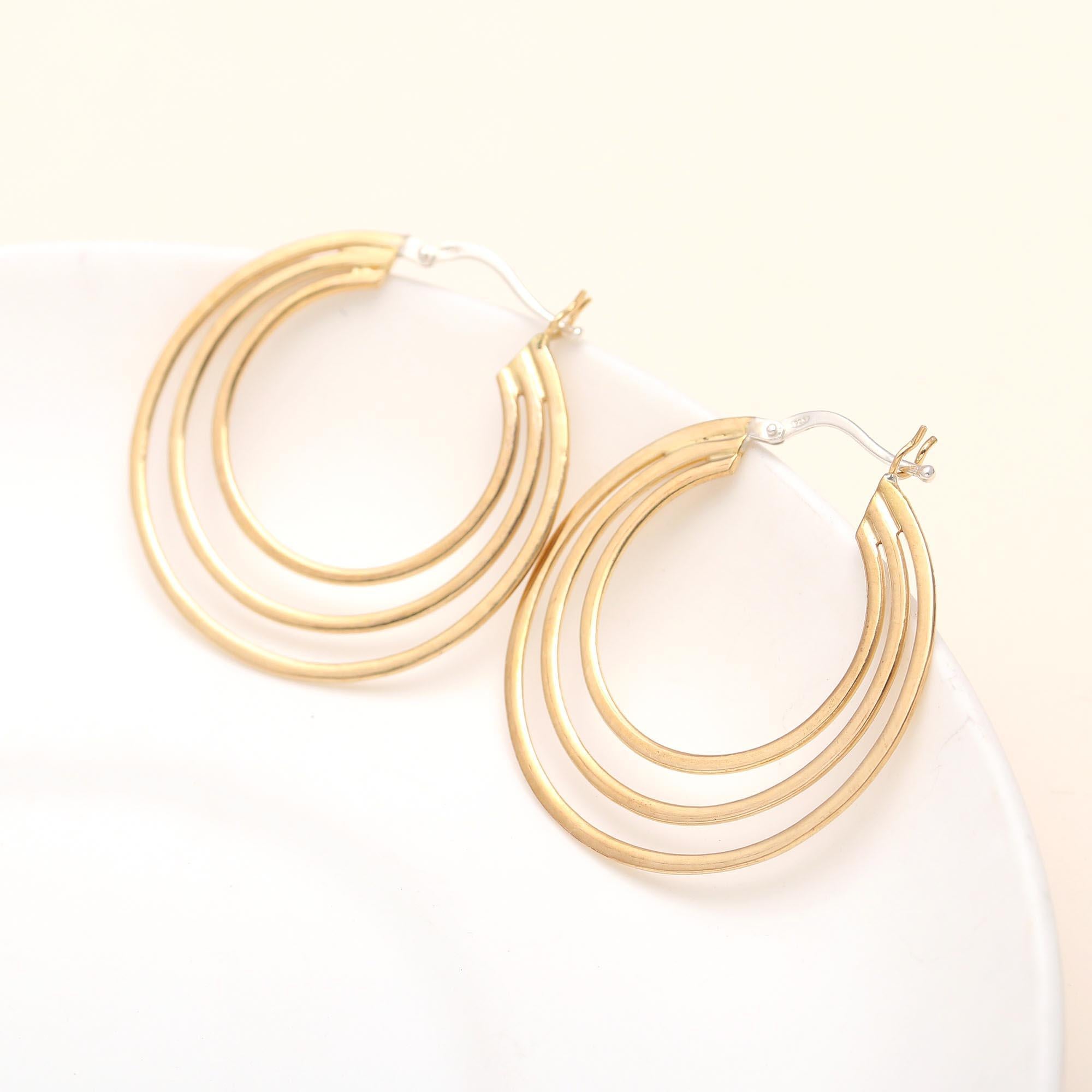 925 Silver Triple Hoop Earrings