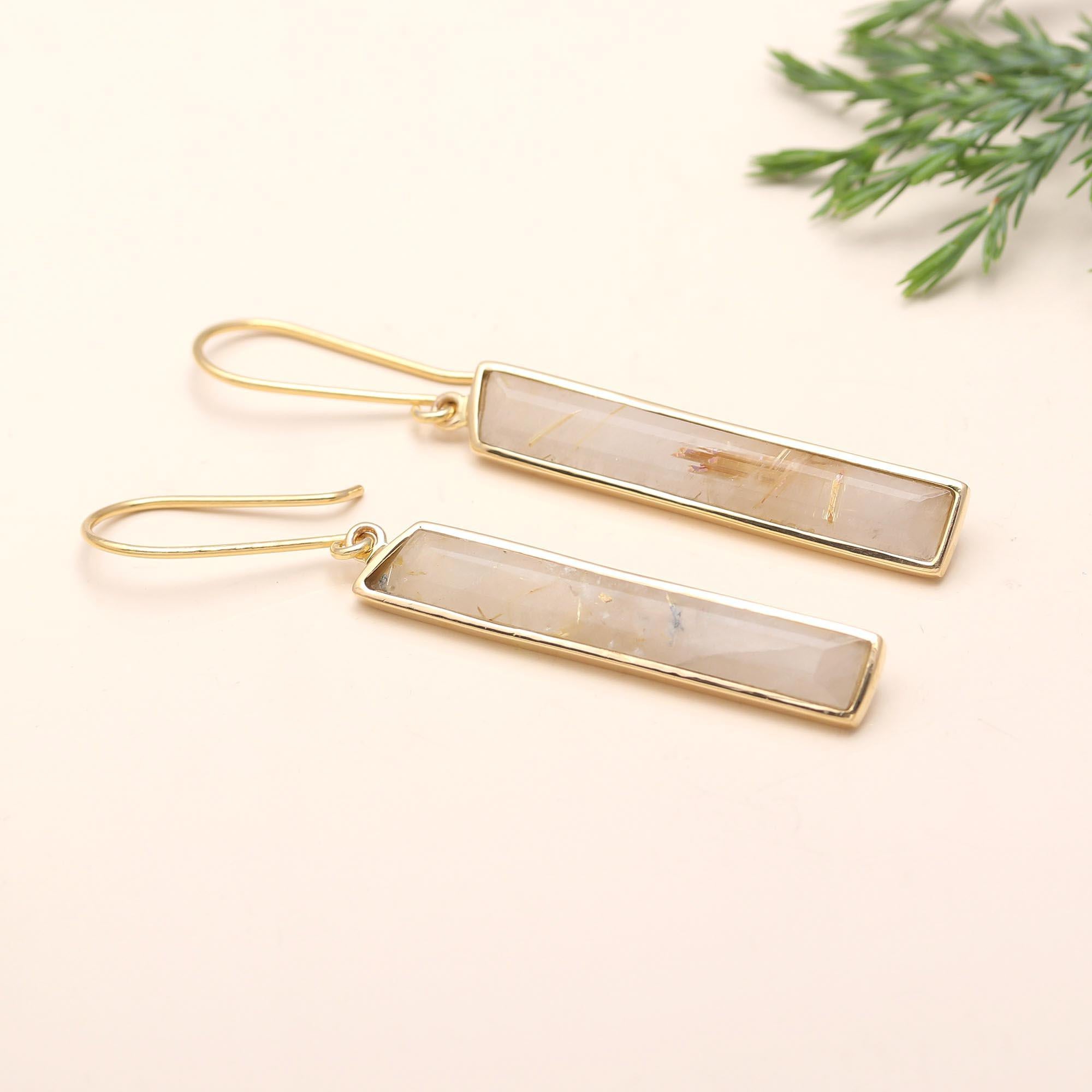 925 Silver Long Rectangle Dangle Earrings