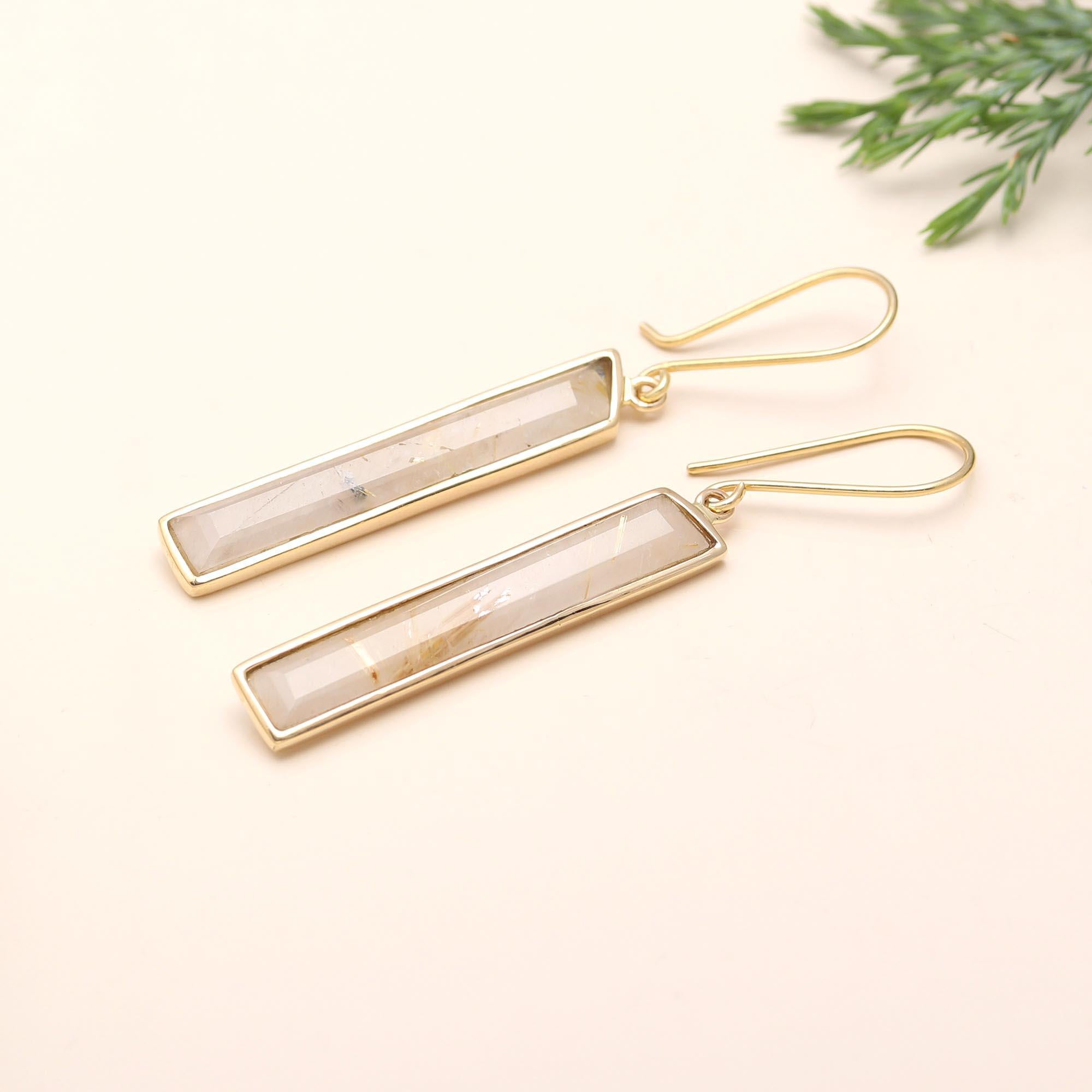 925 Silver Long Rectangle Dangle Earrings