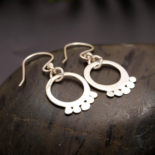 925 Silver Boho Chic Circle Drop Earrings