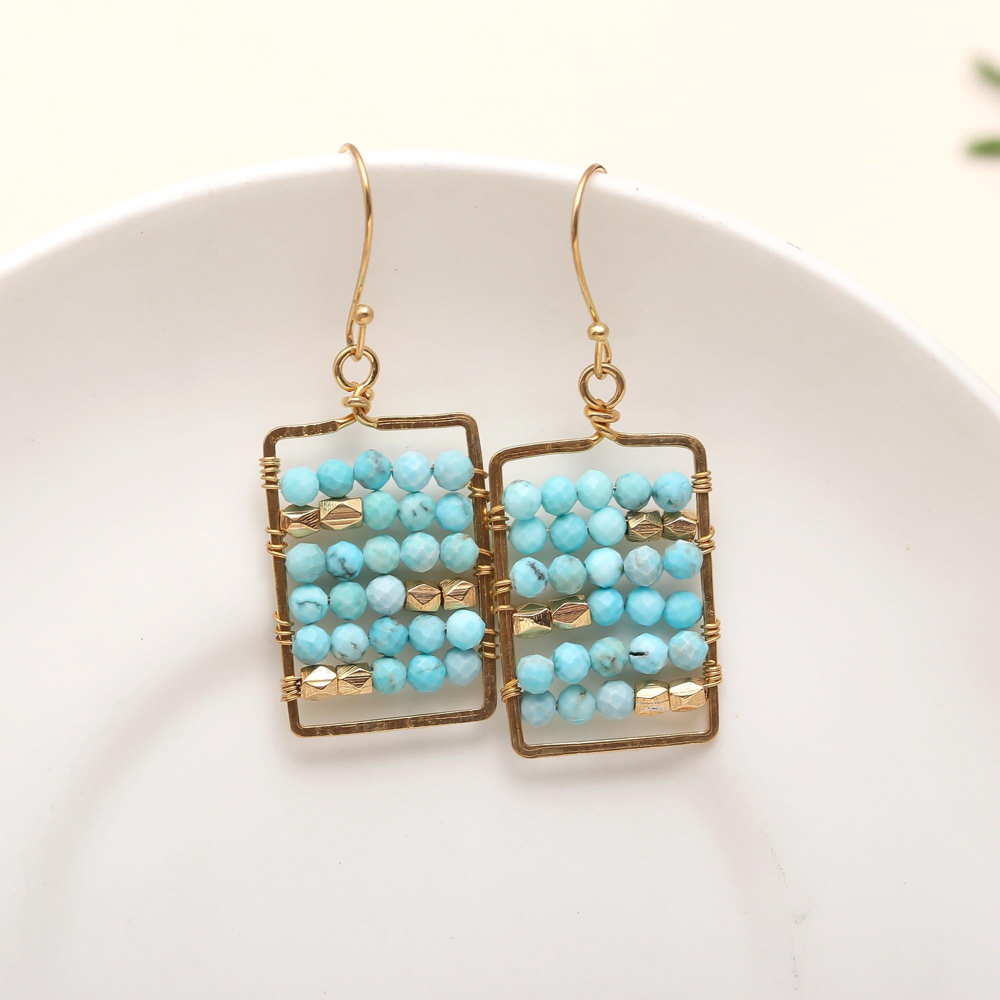 925 Silver Turquoise Beaded Dangle Earrings