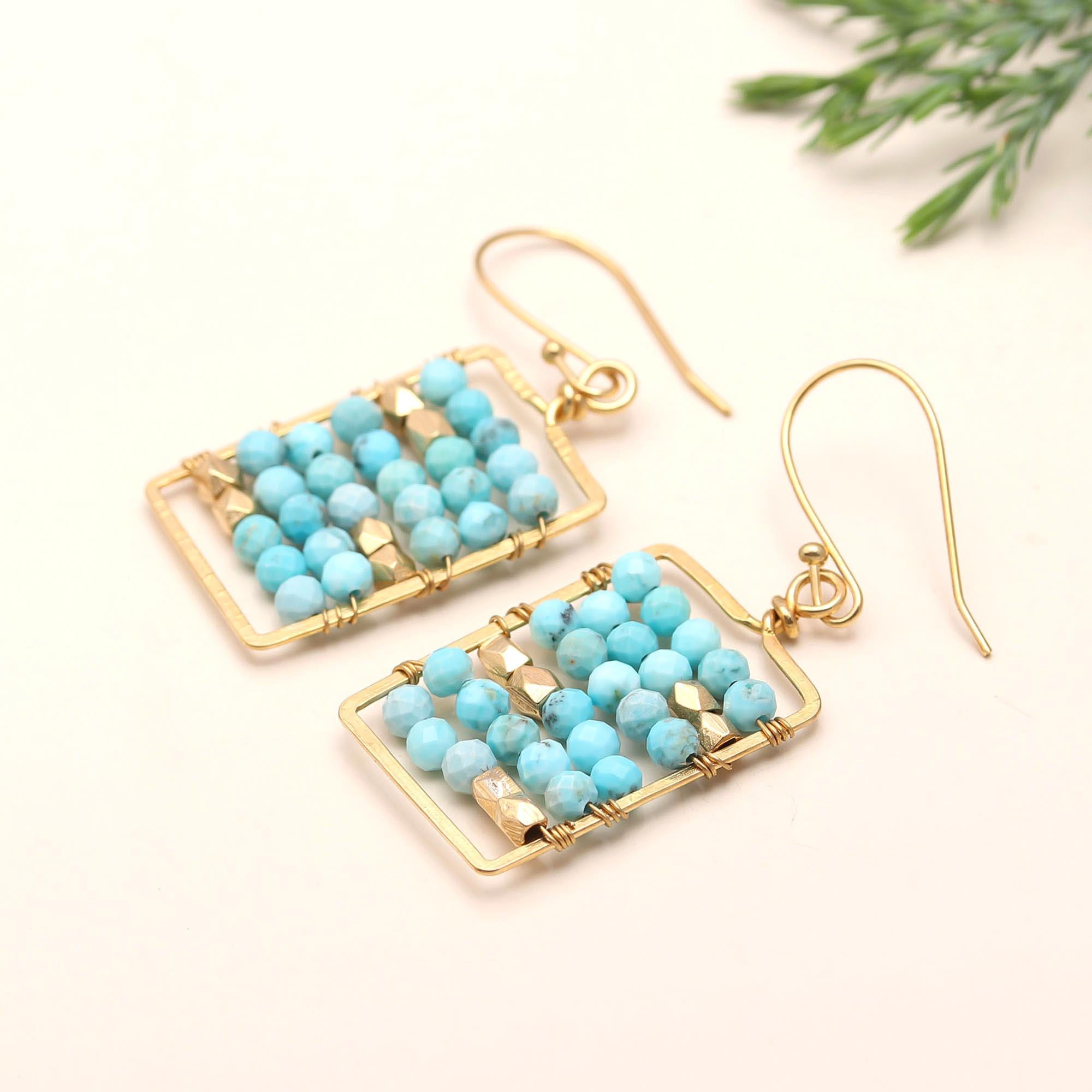 925 Silver Turquoise Beaded Dangle Earrings