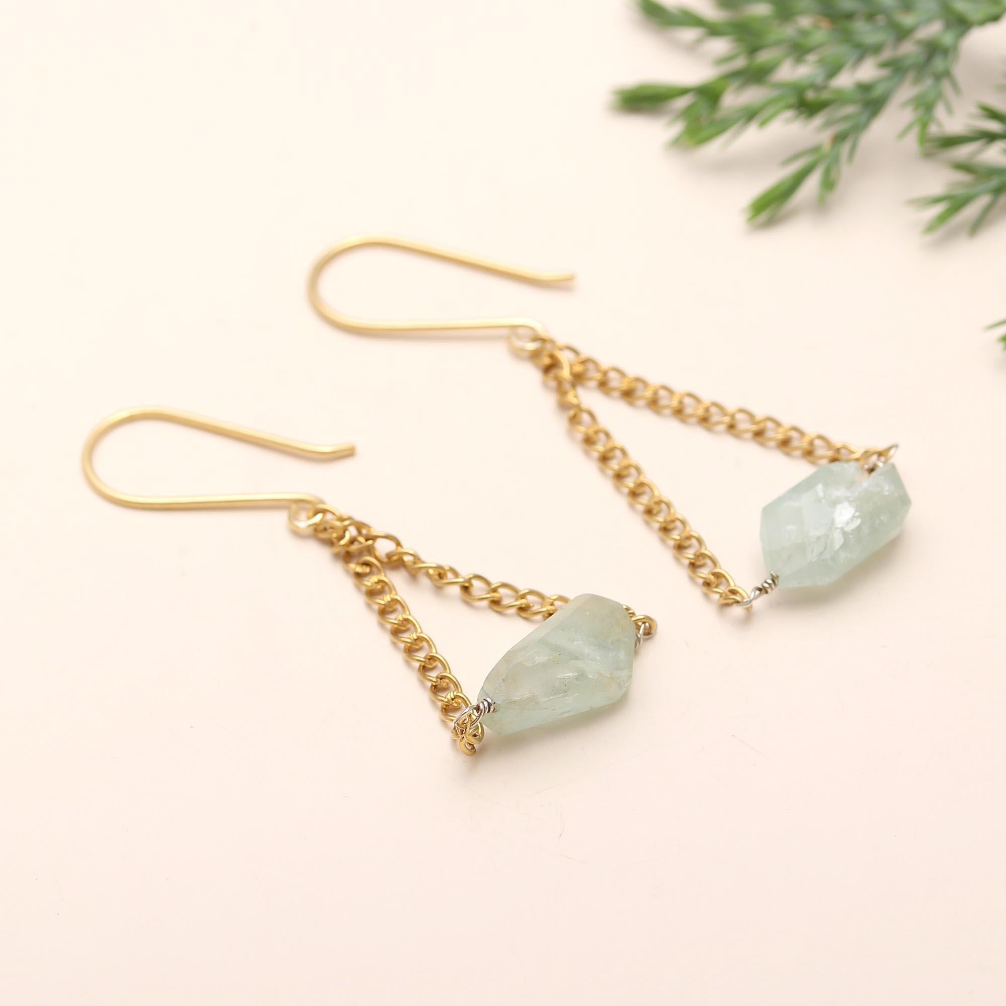 925 Silver Raw Aquamarine Dangle Earrings