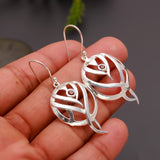 925 Silver Modern Leaf Vine Earrings with Garnet Accent