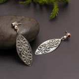 925 Silver Filigree Teardrop Garnet Drop Earrings