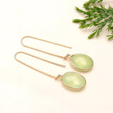 Brass Green Prehnite Dangle Earrings