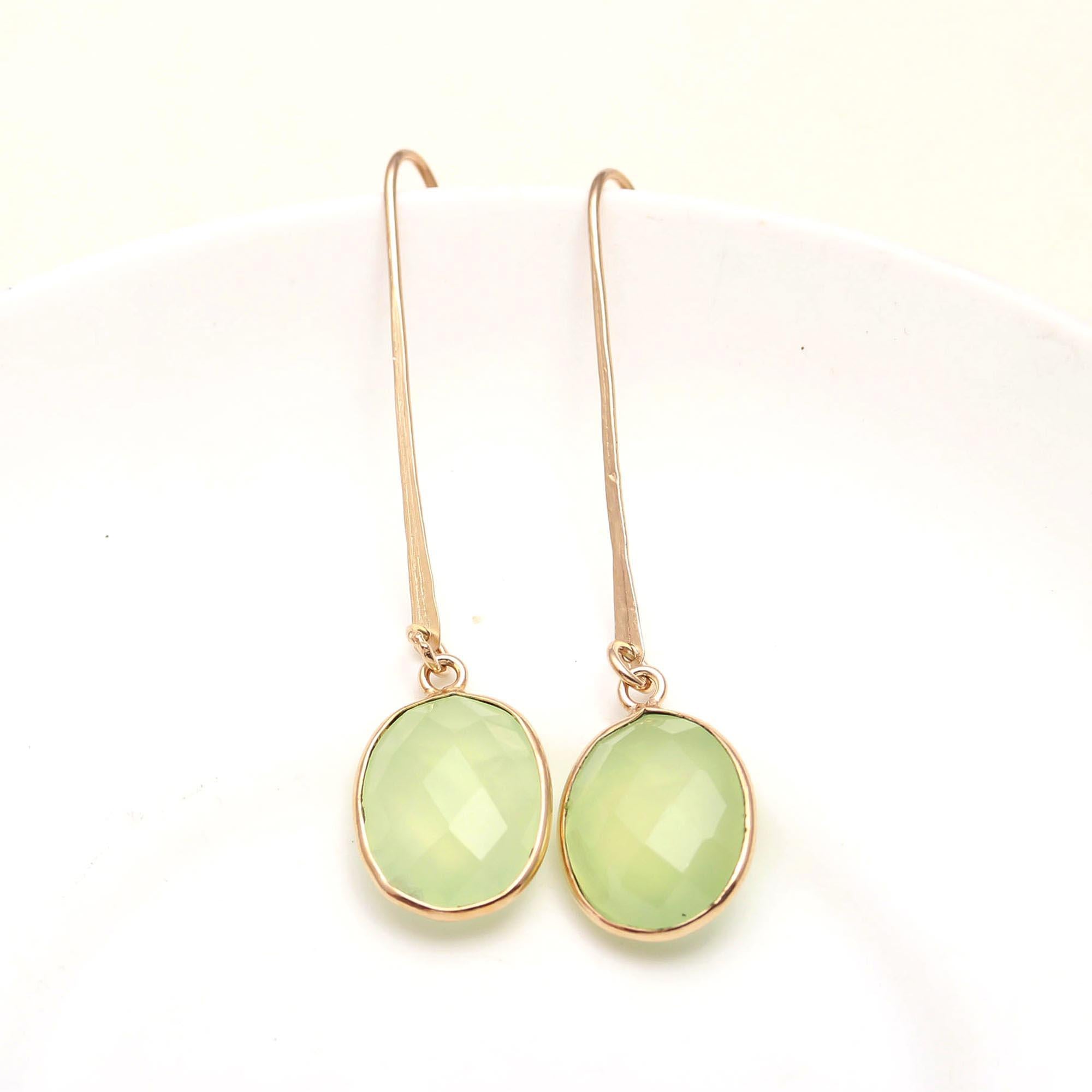 925 Silver Green Chalcedony Dangle Earrings