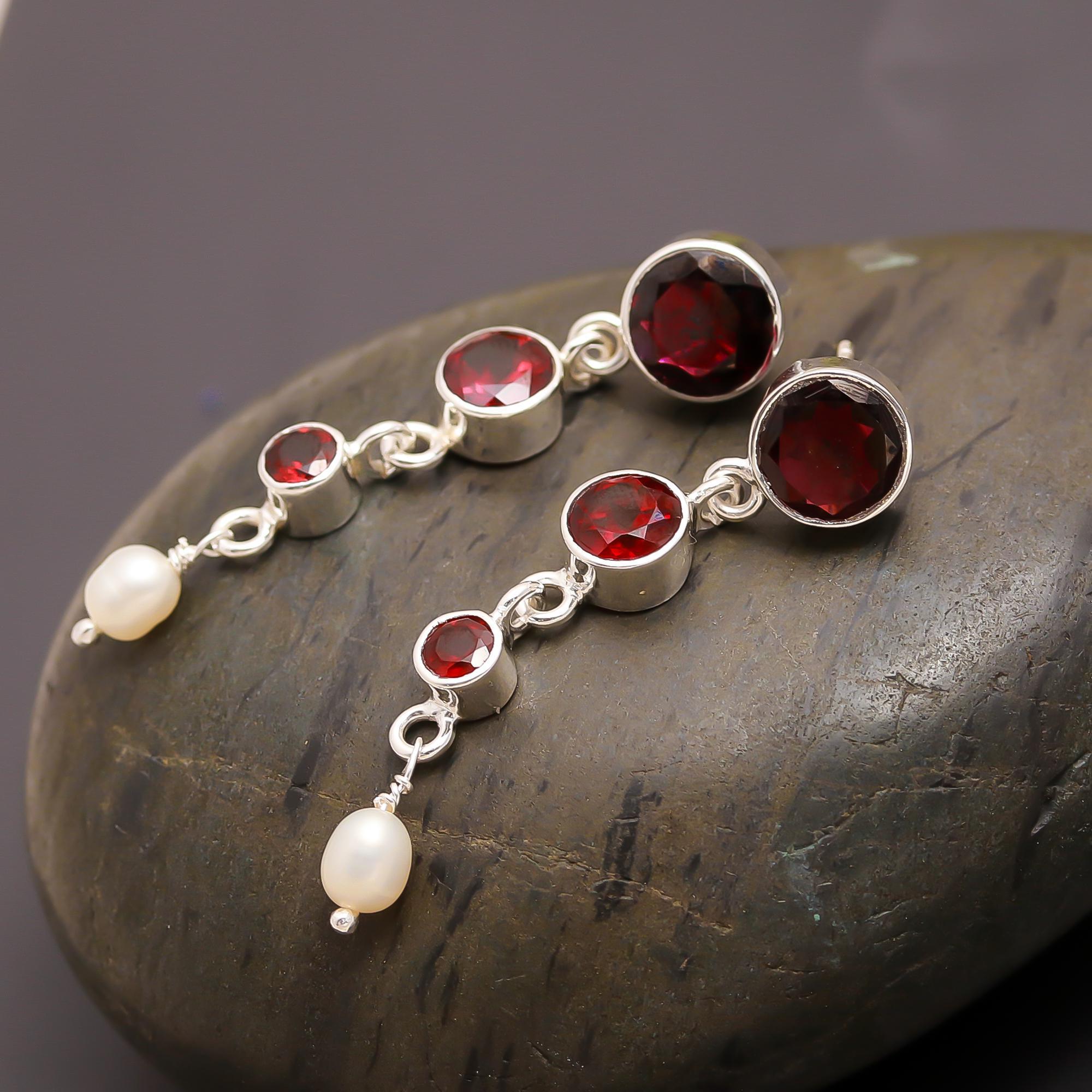 925 Silver Amethyst and Pearl Drop Earrings