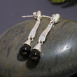 925 Silver Black Onyx Long Drop Earrings