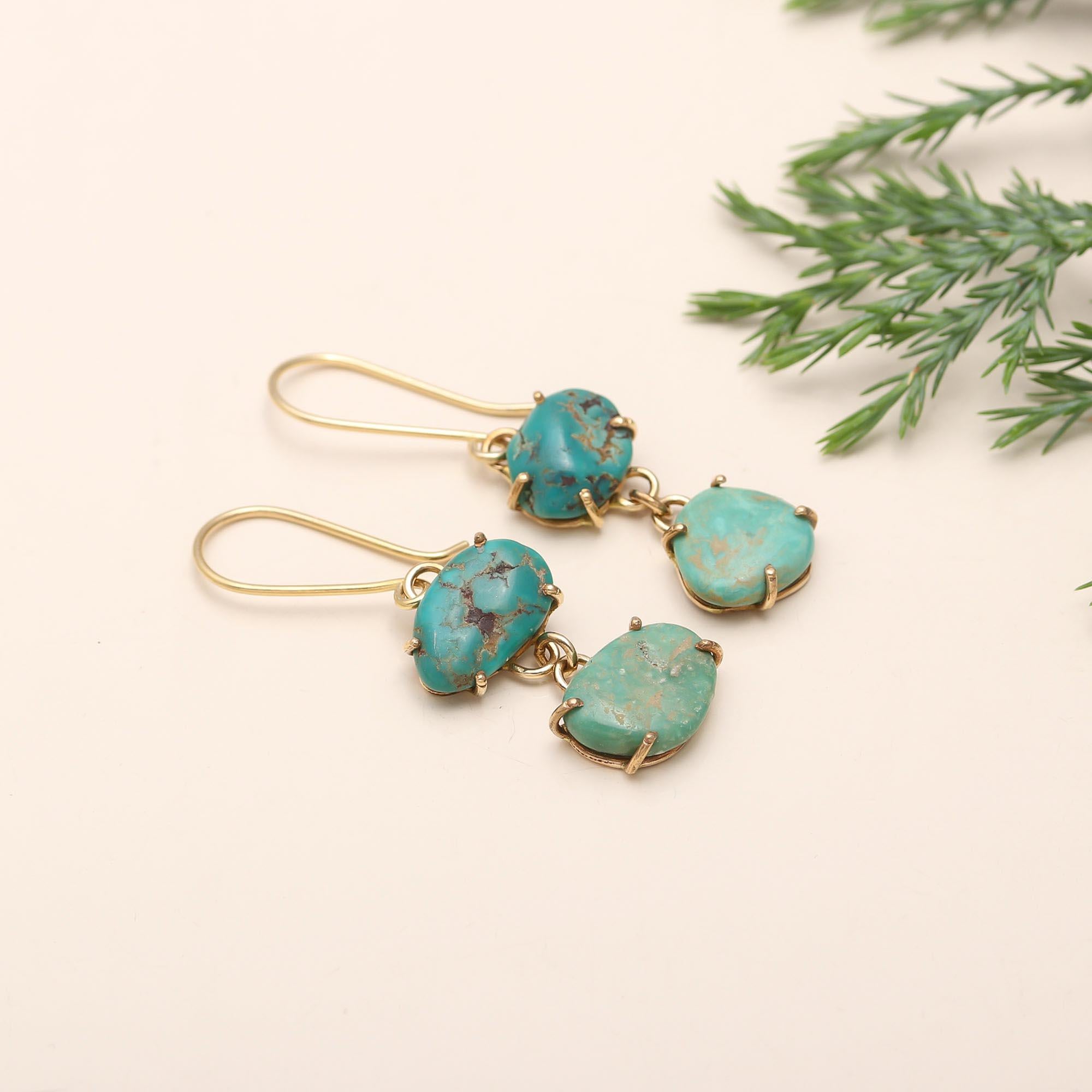 925 Silver Raw Turquoise Dangle Earrings
